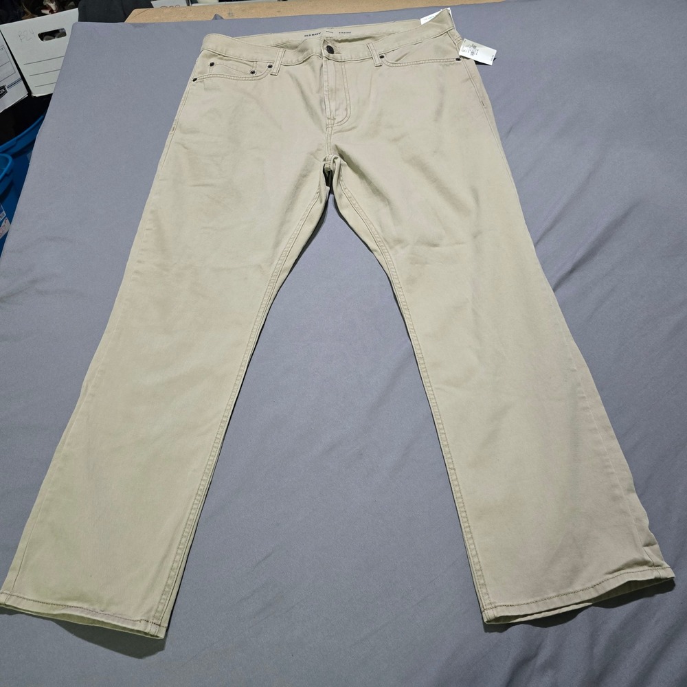 Old Navy Straight Pants Mens 38x30 Tan Built-In Tough Khaki Cotton Twill